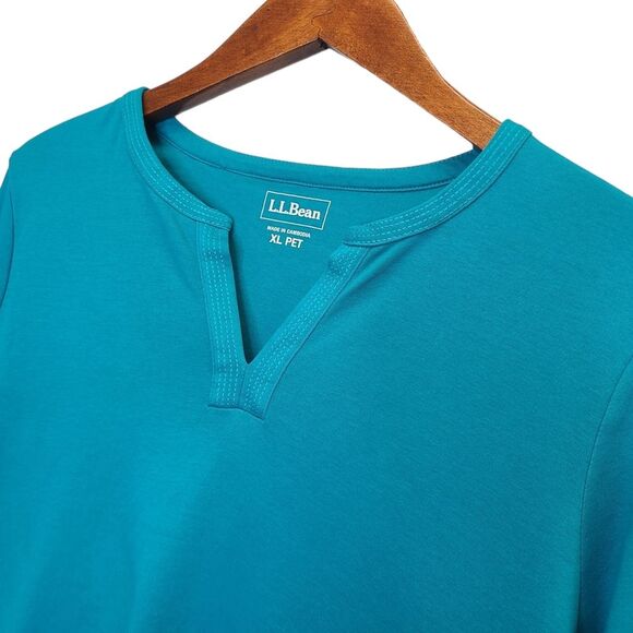 L.L. Bean 3/4 Sleeve Splitneck Cotton Teal Blue Tunic Tee XL - Picture 2 of 7
